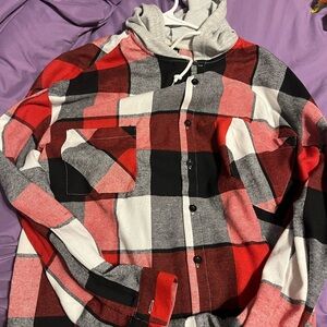 SHEIN Red and Black Cowl Neck Sweater